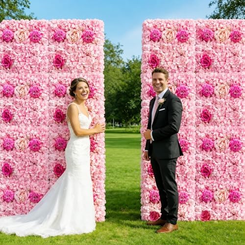 12-Pack Flower Wall Backdrop Rose Pink Backdrop 15×15 Inch Silk in 15×15 Inch, alternate view 2