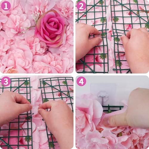 12-Pack Flower Wall Backdrop Rose Pink Backdrop 15×15 Inch Silk in 15×15 Inch, alternate view 4