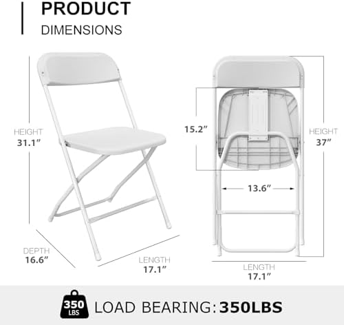 12 Pack Folding Chairs, Portable Party Chairs, Plastic Folding Chair, Stackable Commercial Seats with Steel, alternate view 3