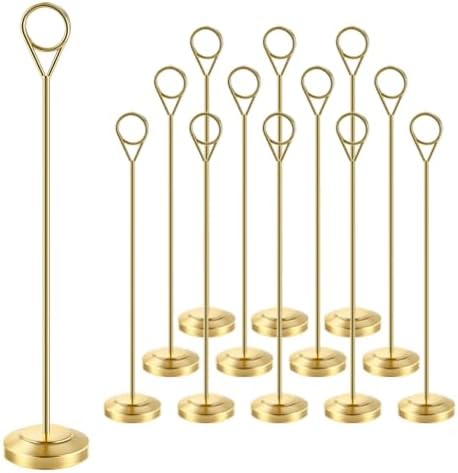 12 Pack Gold Table Number Holders, 10inch Weighted Base Place Card Holders for Outdoor Wedding, Windproof Sturdy
