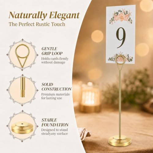 12 Pack Gold Table Number Holders, 10inch Weighted Base Place Card Holders for Outdoor Wedding, Windproof Sturdy, alternate