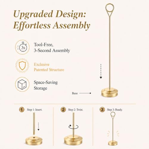12 Pack Gold Table Number Holders, 10inch Weighted Base Place Card Holders for Outdoor Wedding, Windproof Sturdy, alternate