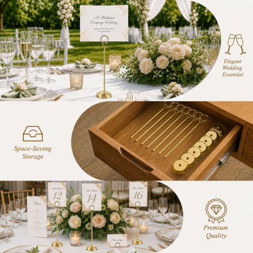 12 Pack Gold Table Number Holders, 8inch Weighted Base Place Card Holders for Outdoor Wedding, Windproof Sturdy, alternate