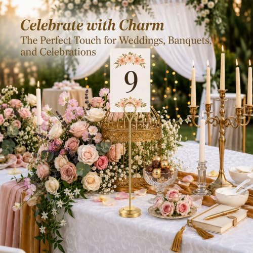12 Pack Gold Table Number Holders, 8inch Weighted Base Place Card Holders for Outdoor Wedding, Windproof Sturdy, alternate