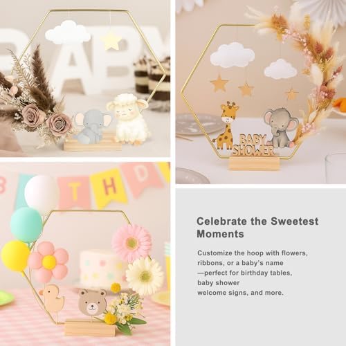 12 Pack Hexagonal Floral Hoops with Stand 10 in Metal Rings for DIY Centerpiece Table Decorations Crafts Macrame, alternate
