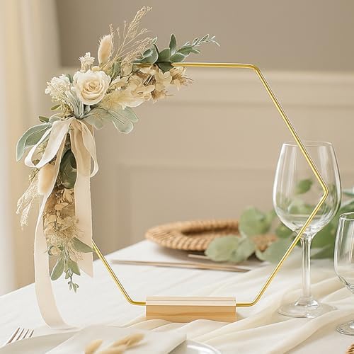 12 Pack Hexagonal Floral Hoops with Stand 18 Inch Metal Rings for DIY Centerpiece Table Decorations Crafts, alternate view 2