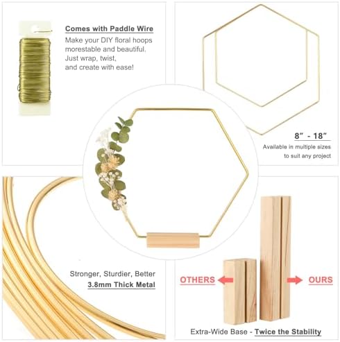 12 Pack Hexagonal Floral Hoops with Stand 18 Inch Metal Rings for DIY Centerpiece Table Decorations Crafts, alternate view 3