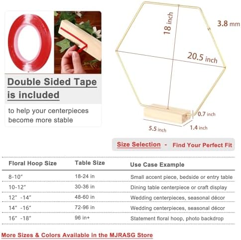 12 Pack Hexagonal Floral Hoops with Stand 18 Inch Metal Rings for DIY Centerpiece Table Decorations Crafts, alternate view 4