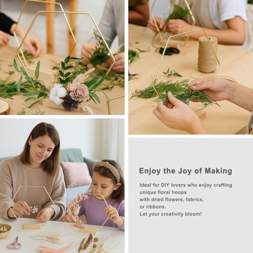 12 Pack Hexagonal Floral Hoops with Stand 18 Inch Metal Rings for DIY Centerpiece Table Decorations Crafts, alternate view 6