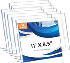 12 Pack L Shape Slanted Back 11x8.5 Plastic Sign Holders with Anti-Slip Pads, Business & Store Acrylic Tabletop