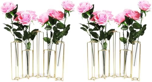 12-Pack Metal Hinged Bud Vases Stand - 14 x 11.8 in, Gold, Modern - Lantern Centerpieces, Tulipiere & Flower