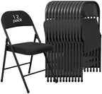 12 Pack Padded Folding Chairs, PU Leather Seat, 350 lb, Black in Black