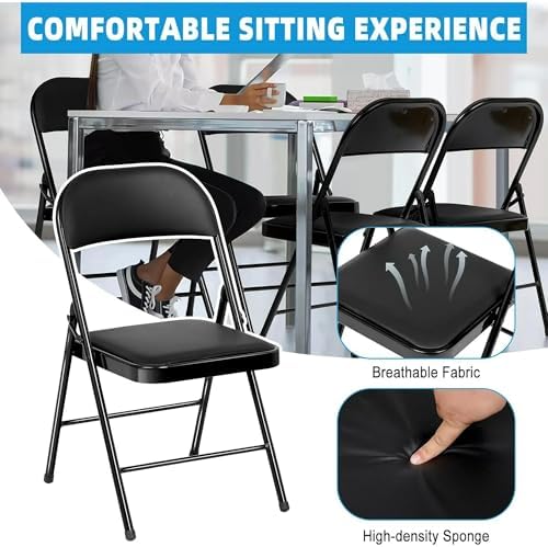 12 Pack Padded Folding Chairs, PU Leather Seat, 350 lb, Black in Black, alternate view 3