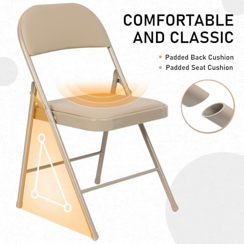12 Pack Padded Folding Chairs, PU Leather Seat, 350 lb, Khaki in Khaki, alternate view 4
