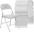 12 Pack Padded Folding Chairs, PU Leather Seat, 350 lb, White in White