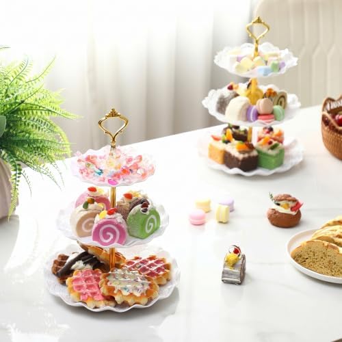 12 Pack Plastic 3 Tier Cupcake Stand Holder, White in White, alternate view 2