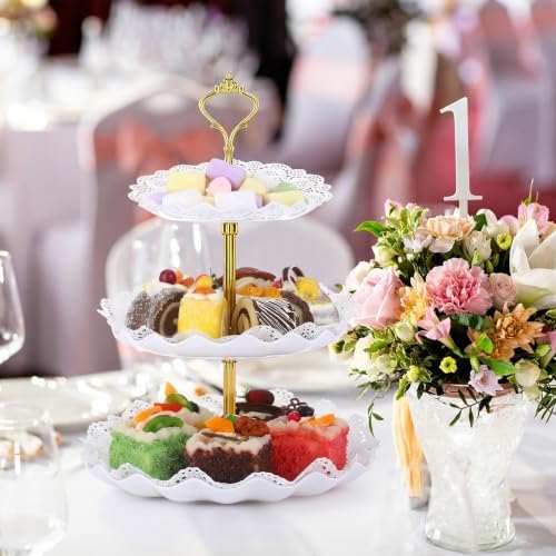 12 Pack Plastic 3 Tier Cupcake Stand Holder, White in White, alternate view 6