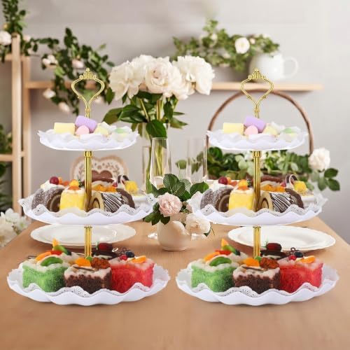 12 Pack Plastic 3 Tier Cupcake Stand Holder, White in White, alternate view 7
