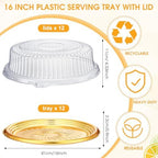 12 Pack Plastic Catering Trays with Lids, 16 Inch Round Gold in Gold, Clear, alternate view 3