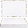 12 Pack Plastic Serving Tray with Gold Rim,14.2 x 9.2 Inch in 14.2 x 9.2 Inch in White