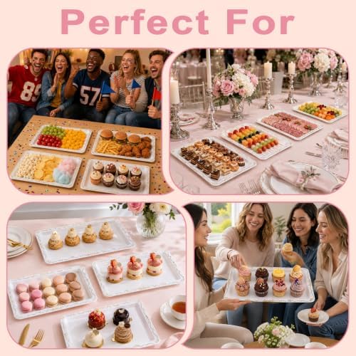 12 Pack Plastic Serving Tray with Gold Rim,14.2 x 9.2 Inch in 14.2 x 9.2 Inch in White, alternate view 6