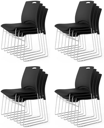 12 Pack Plastic Stacking Chairs, Stackable Office Chair, Black in Black