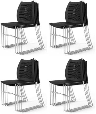 12 Pack Plastic Stacking Chairs, Stackable Office Chairs, Black in Black
