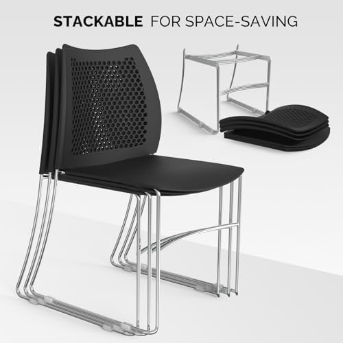 12 Pack Plastic Stacking Chairs, Stackable Office Chairs, Black in Black, alternate view 3