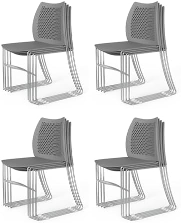 12 Pack Plastic Stacking Chairs, Stackable Office Chairs, Grey in Grey