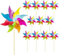 12 Pack Rainbow Pinwheels for Yard and Garden, Rainbow Party Decorations for Kids, Colorful Garden Wind Spinners