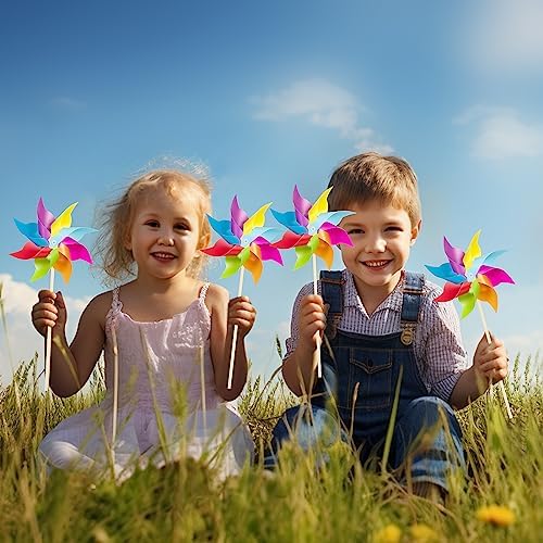 12 Pack Rainbow Pinwheels for Yard and Garden, Rainbow Party Decorations for Kids, Colorful Garden Wind Spinners, alternate