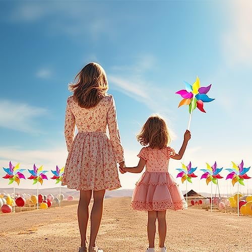 12 Pack Rainbow Pinwheels for Yard and Garden, Rainbow Party Decorations for Kids, Colorful Garden Wind Spinners, alternate