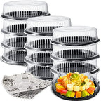 12 Pack Serving Trays with Lids, Round Trays, Black,16inch in 16 inch in Black