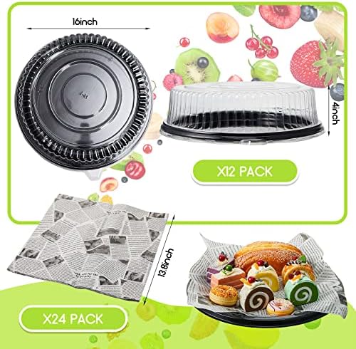 12 Pack Serving Trays with Lids, Round Trays, Black,16inch in 16 inch in Black, alternate view 3
