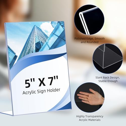 12 Pack Slanted Back Acrylic Sign Holders 5x7 for Business & Store, Tabletop Vertical Sign Holder with Anti-Slip, alternate