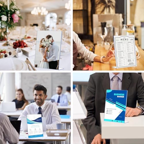 12 Pack Slanted Back Acrylic Sign Holders 5x7 for Business & Store, Tabletop Vertical Sign Holder with Anti-Slip, alternate