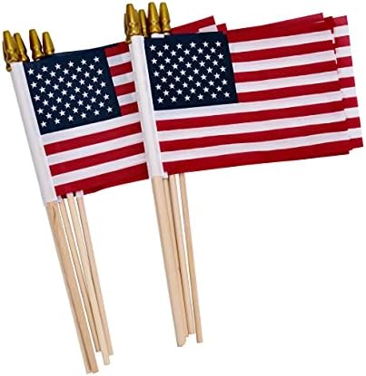 12 Pack Small American Flags on Stick Small US Flags/Mini American Flags for Outside 4x6 Inch American Hand Held