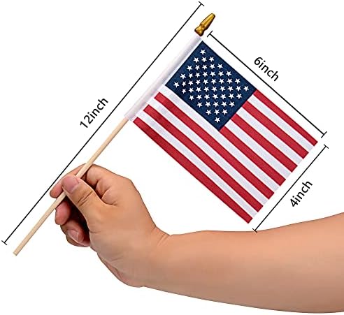12 Pack Small American Flags on Stick Small US Flags/Mini American Flags for Outside 4x6 Inch American Hand Held, alternate