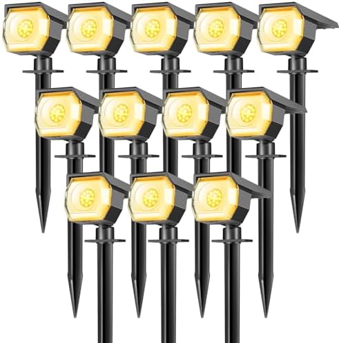12 Pack Solar Spot Lights Outdoor Waterproof, Landscape Spotlights