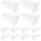 12 Pack Spandex Table Cloth 6FT, Elastic Fitted White Tablecloth in White
