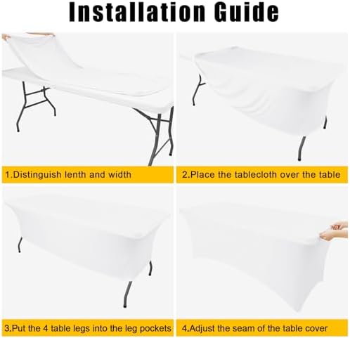 12 Pack Spandex Table Cloth 6FT, Elastic Fitted White Tablecloth in White, alternate view 6