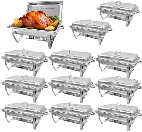 12 Pack Stainless Steel 8 Quart Full Size Chafing Dishes