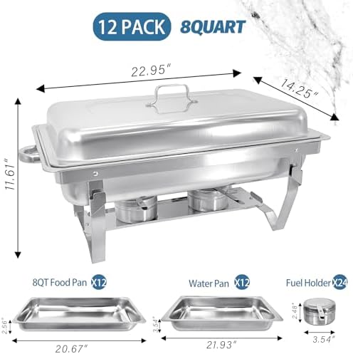 12 Pack Stainless Steel 8 Quart Full Size Chafing Dishes, alternate view 2