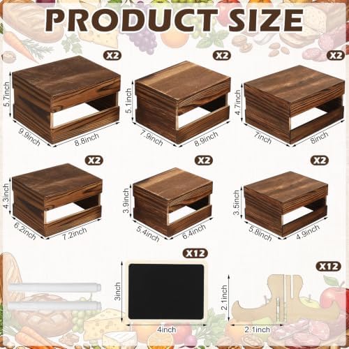 12 Pack Wood Buffet Riser with Mini Signs and Marker 6 Sizes in Dark Brown, alternate view 2