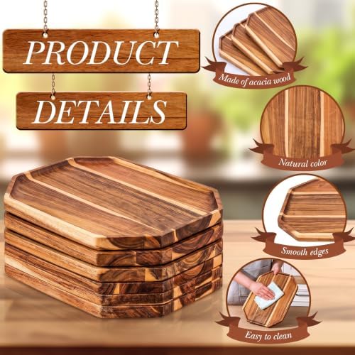12 Pack Wooden Serving Platter Acacia Wood Platters 14 x 10 Inch Rustic Serving Tray Rectangular Charcuterie, alternate view