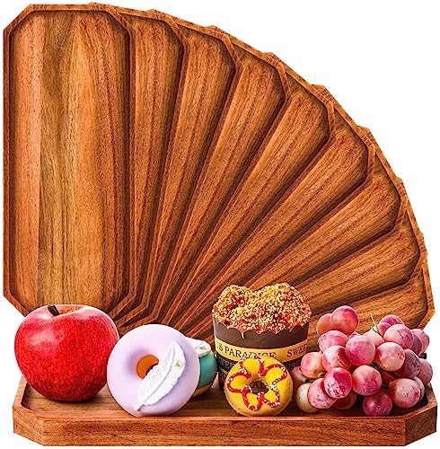 12 Pack Wooden Serving Platter Acacia Wood Platters 14 x 5.5 Inch Rustic Serving Tray Rectangular Charcuterie