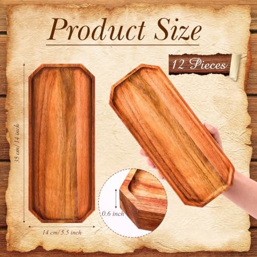 12 Pack Wooden Serving Platter Acacia Wood Platters 14 x 5.5 Inch Rustic Serving Tray Rectangular Charcuterie, alternate view