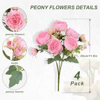 12 Packs Peonies Artificial Flowers, Light Pink Silk Artificial Peonies in Light Pink, alternate view 4