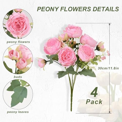 12 Packs Peonies Artificial Flowers, Light Pink Silk Artificial Peonies in Light Pink, alternate view 4