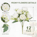 12 Packs Peonies Artificial Flowers, White Silk Flowers Artificial Peonies in White, alternate view 4